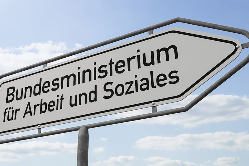 © Zerbor - stock.adobe.com Foto: Verkehrszeichen mit der Aufschrift Bundesministerium für Arbeit und Soziales
